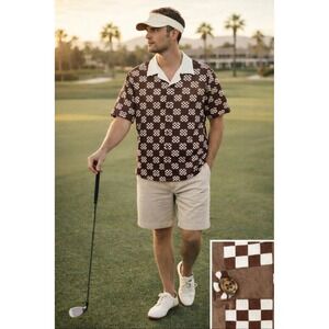 Bogey Boys Macklemore retro Big Check camp collar Golf Button Up Shirt Men's S